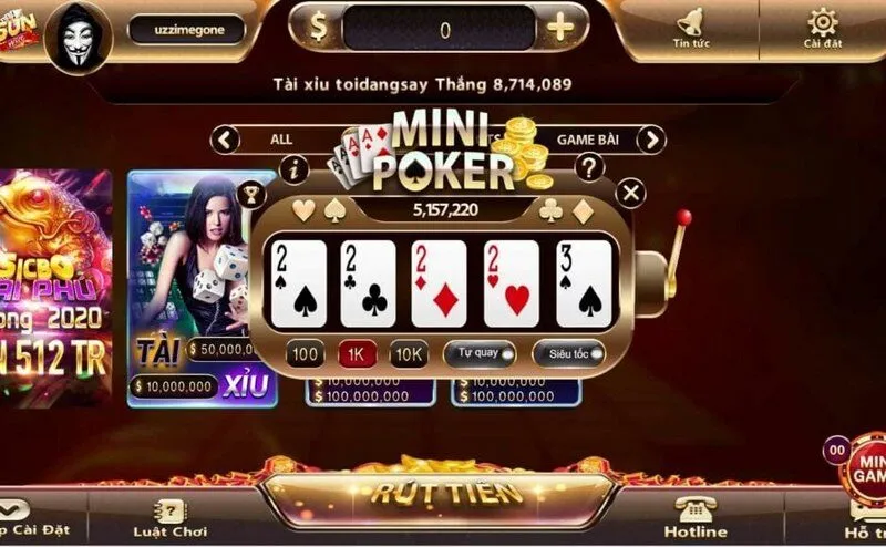 Mini poker thuộc top 5 mini game hay nhất tại Nhatvip